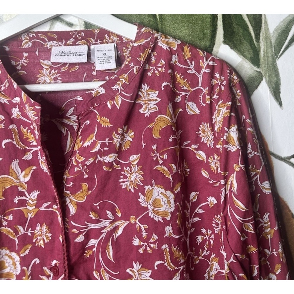 The Vermont Country Store XL Cotton Button Down Floral long Sleeve Blouse - Picture 3 of 5